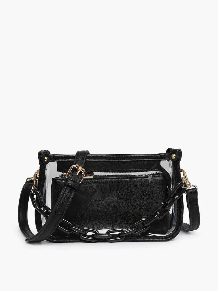 Jen & Co Jessica Clear Crossbody With Chain Strap And Inner Bag in Black-Handbags, Wallets & Cases-Jen & Co.-Deja Nu Boutique, Women's Fashion Boutique in Lampasas, Texas