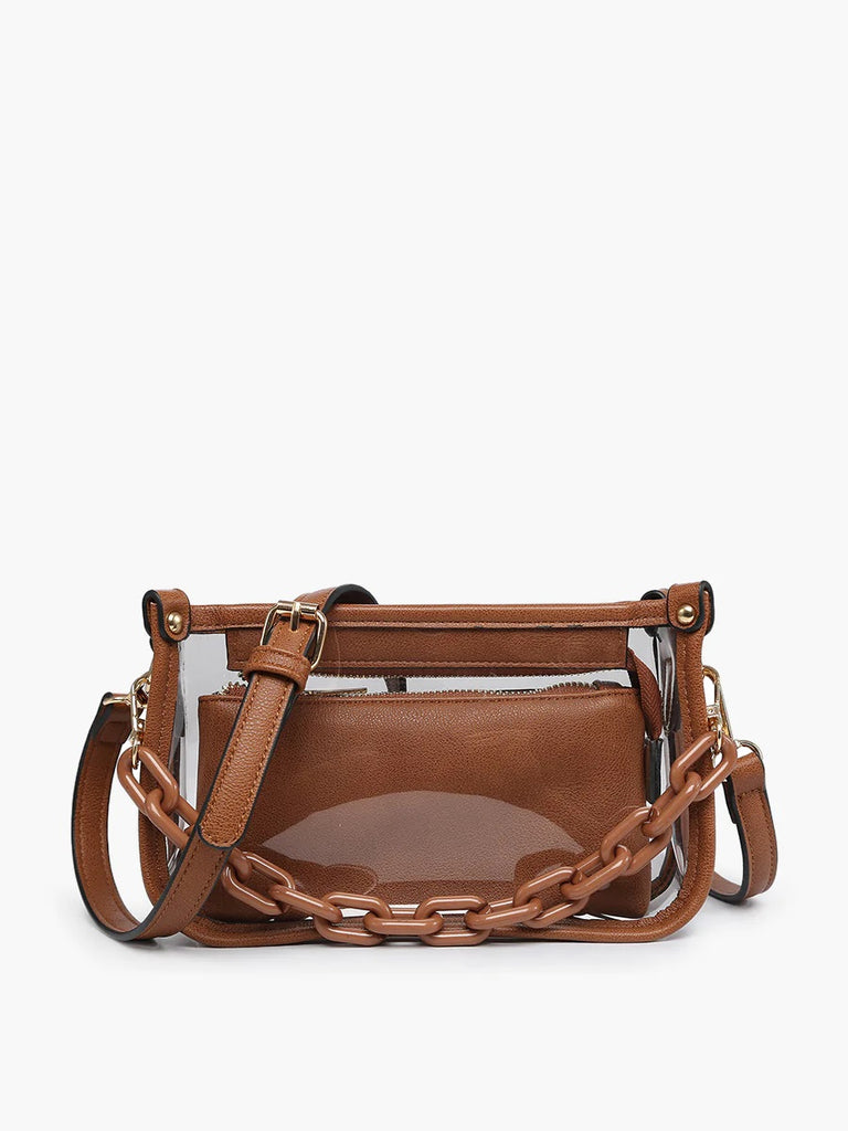 Jen & Co Jessica Clear Crossbody With Chain Strap And Inner Bag in Dark Brown-Handbags, Wallets & Cases-Jen & Co.-Deja Nu Boutique, Women's Fashion Boutique in Lampasas, Texas
