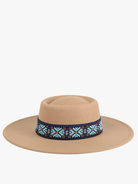 Jen & Co Mirta Aztec Trim Wide Brim Fedora Hat In Tan-Hats-Jen & Co.-Deja Nu Boutique, Women's Fashion Boutique in Lampasas, Texas