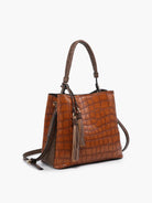 Jen & Co Olivia Crocodile Texture Hobo Bag In Chocolate Brown-Handbags, Wallets & Cases-Jen & Co.-Deja Nu Boutique, Women's Fashion Boutique in Lampasas, Texas