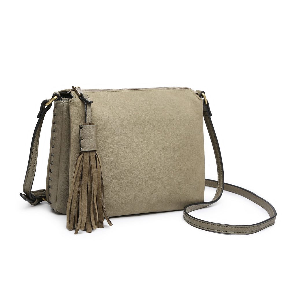 Jen & Co Sabrina Two Tone Crossbody With Three Compartments In Olive Suede-Handbags, Wallets & Cases-Jen & Co.-Deja Nu Boutique, Women's Fashion Boutique in Lampasas, Texas