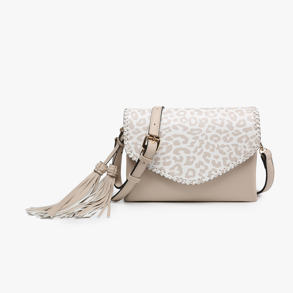 Jen & Co Sloane Flap Over With Whipstitch Crossbody In Cheetah Beige-Handbags, Wallets & Cases-Jen & Co.-Deja Nu Boutique, Women's Fashion Boutique in Lampasas, Texas