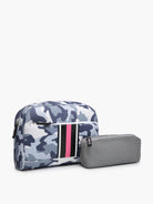 Jen & Co Toni Neoprene Striped Cosmetic Bag In Camo Grey-Cosmetic Bags-Jen & Co.-Deja Nu Boutique, Women's Fashion Boutique in Lampasas, Texas