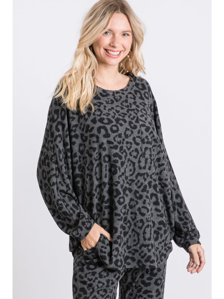 Jodifl Grey Leopard Pullover Top-Sweaters-Jodifl-Deja Nu Boutique, Women's Fashion Boutique in Lampasas, Texas
