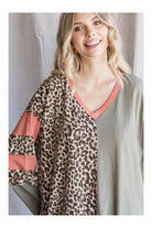 Jodifl Olive Leopard Print Color Block Top-Tops-Jodifl-Deja Nu Boutique, Women's Fashion Boutique in Lampasas, Texas