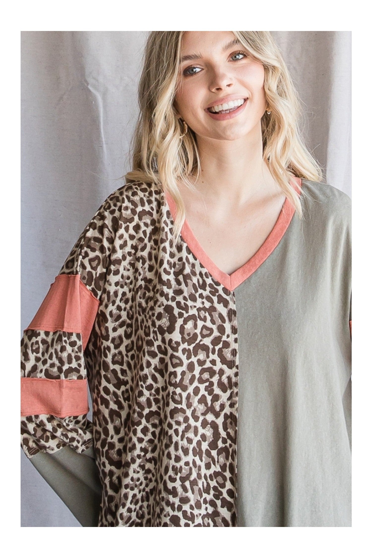 Jodifl Olive Leopard Print Color Block Top-Tops-Jodifl-Deja Nu Boutique, Women's Fashion Boutique in Lampasas, Texas