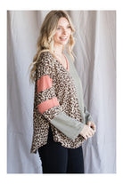 Jodifl Olive Leopard Print Color Block Top-Tops-Jodifl-Deja Nu Boutique, Women's Fashion Boutique in Lampasas, Texas