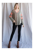 Jodifl Olive Leopard Print Color Block Top-Tops-Jodifl-Deja Nu Boutique, Women's Fashion Boutique in Lampasas, Texas