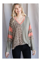 Jodifl Olive Leopard Print Color Block Top-Tops-Jodifl-Deja Nu Boutique, Women's Fashion Boutique in Lampasas, Texas