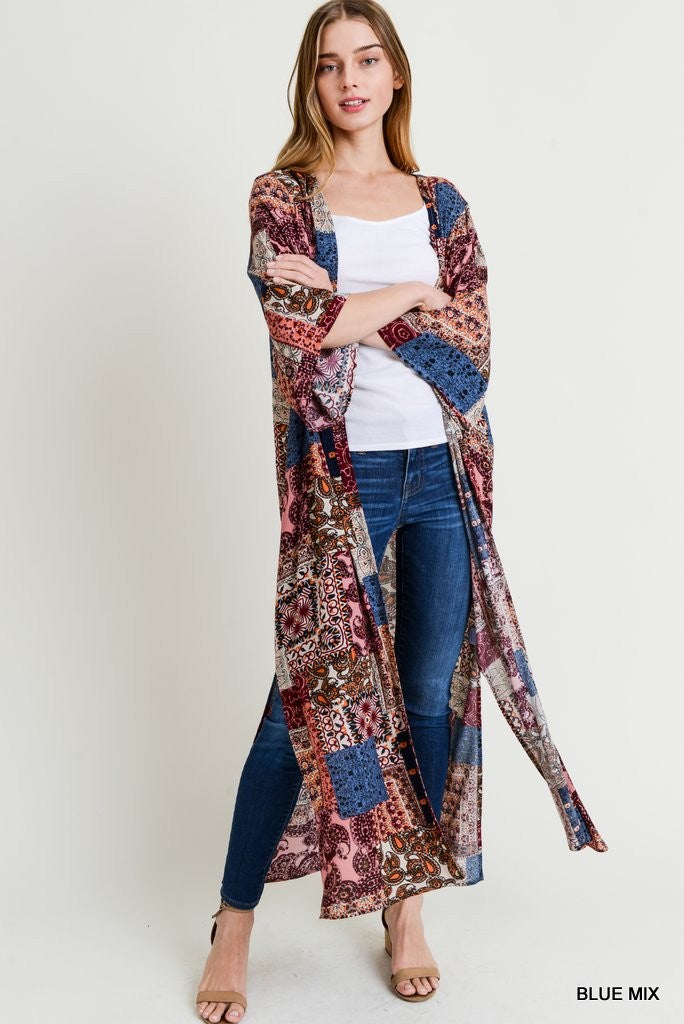 Jodifl Patchwork Kimono-Cardigans & Kimonos-Jodifl-Deja Nu Boutique, Women's Fashion Boutique in Lampasas, Texas