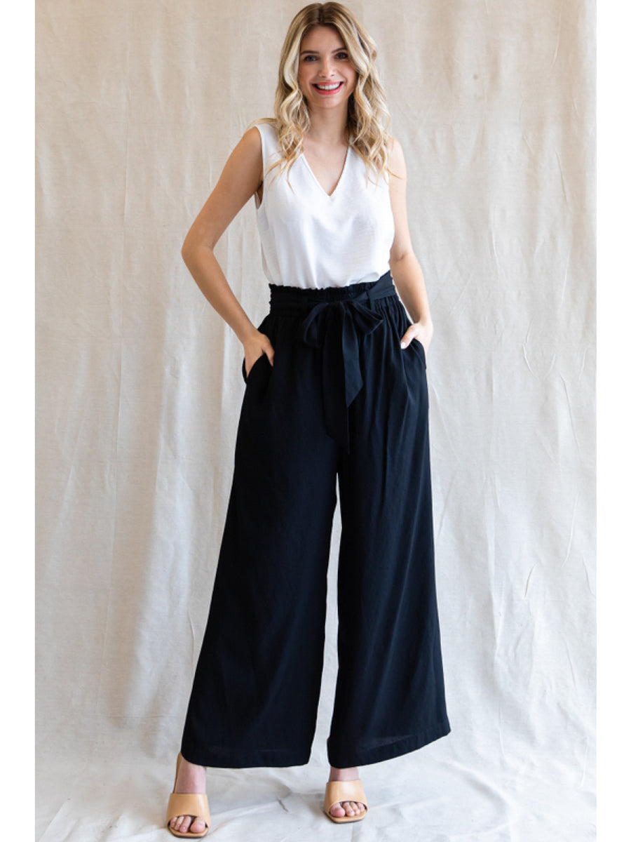 Jodifl Solid Wide Leg Pants With Stretch-Band Ribbon And Self-Tie Wais ...