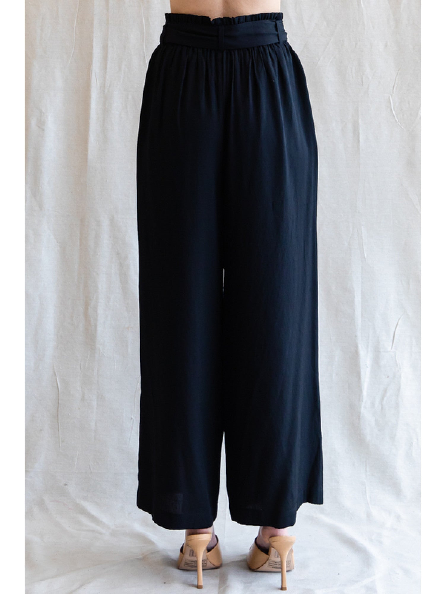 Jodifl Solid Wide Leg Pants With Stretch-Band Ribbon And Self-Tie Waist In Black-Pants-Jodifl-Deja Nu Boutique, Women's Fashion Boutique in Lampasas, Texas