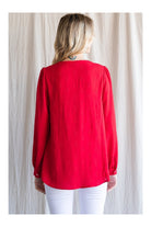 Jodifl Textured Tomato Red Top With A Collarless Neckline And Long Bubble Sleeves-Long Sleeves-Jodifl-Deja Nu Boutique, Women's Fashion Boutique in Lampasas, Texas