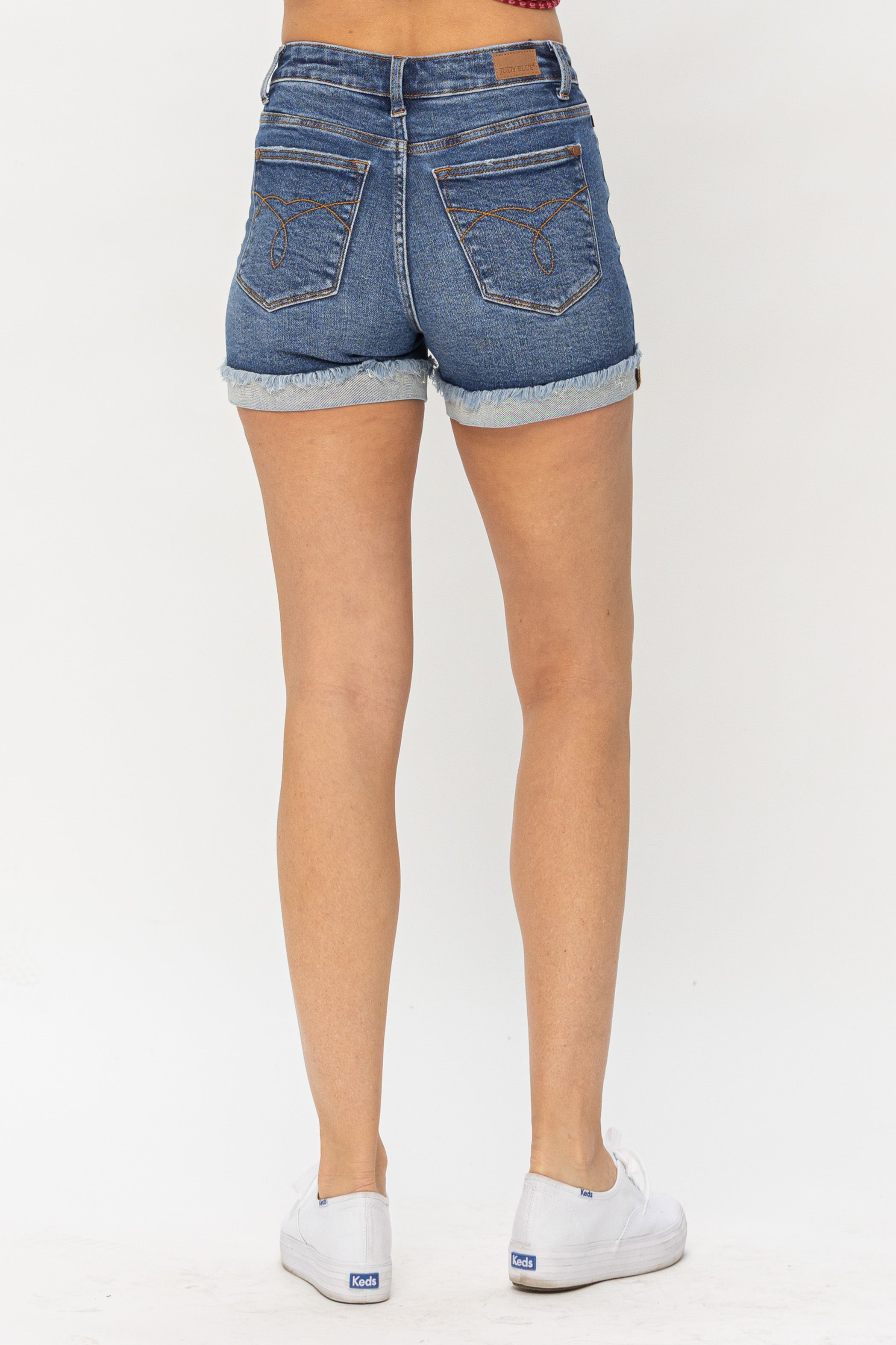 Judy Blue High Waist Destroyed Shorts With Red Bandana Pocket Lining-Shorts-Judy Blue-Deja Nu Boutique, Women's Fashion Boutique in Lampasas, Texas