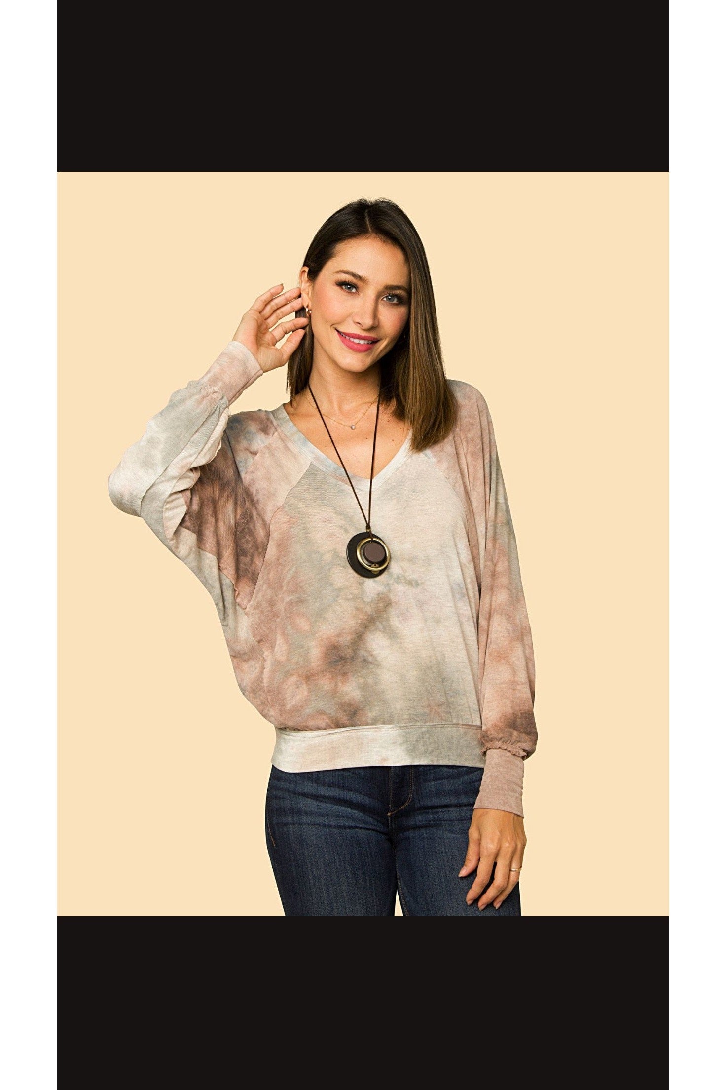 Jupee Fawn Tie Dye V Neck Sweater-Sweaters-Jupee-Deja Nu Boutique, Women's Fashion Boutique in Lampasas, Texas