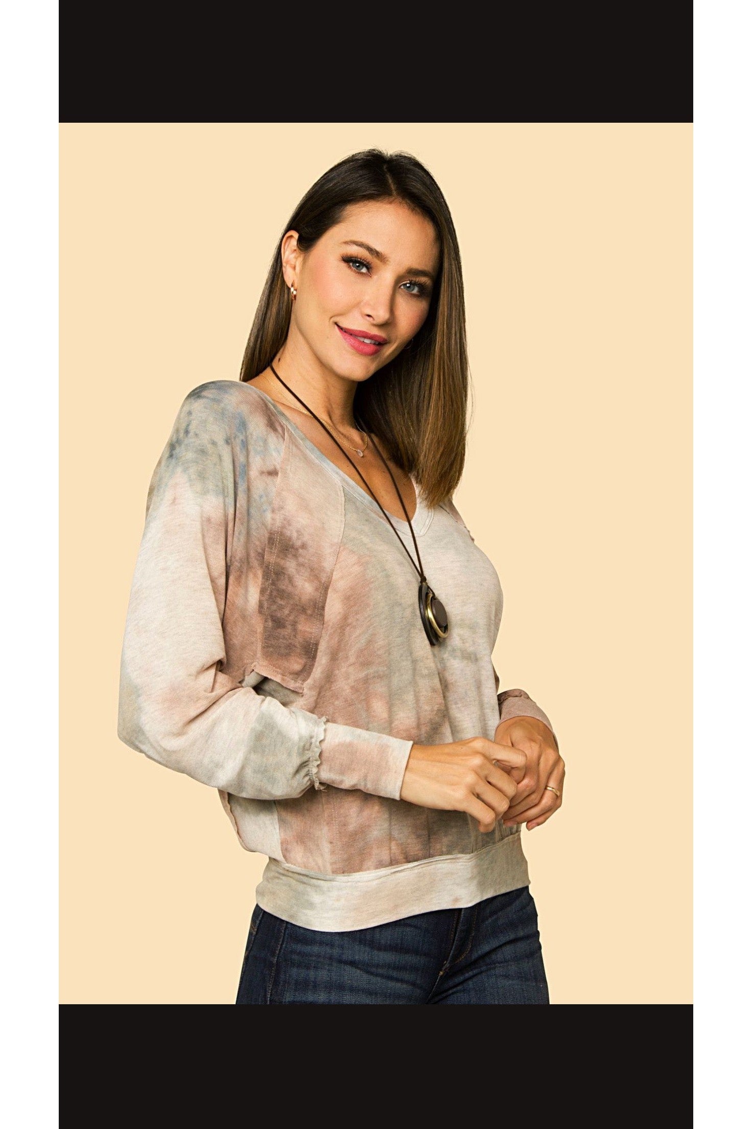 Jupee Fawn Tie Dye V Neck Sweater-Sweaters-Jupee-Deja Nu Boutique, Women's Fashion Boutique in Lampasas, Texas