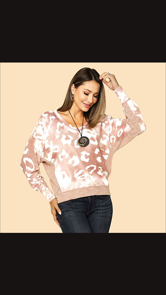 Jupee Mauve V Neck Leopard Print Sweater-Sweaters-Jupee-Deja Nu Boutique, Women's Fashion Boutique in Lampasas, Texas