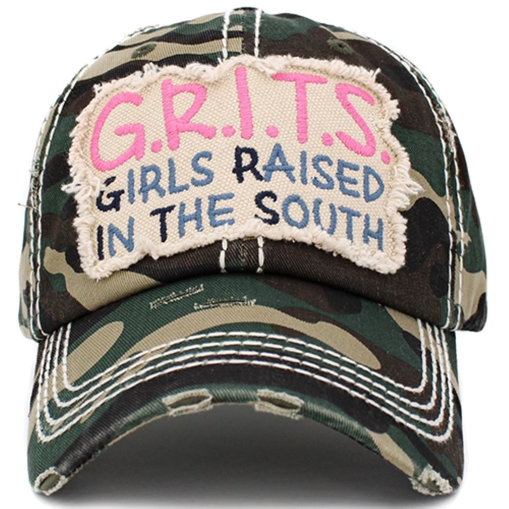 KBETHOS Vintage G.R.I.T.S Girls Raised In The South Hat In Camouflage-Hats-KBETHOS-Deja Nu Boutique, Women's Fashion Boutique in Lampasas, Texas