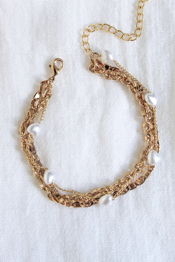 Kinsey Designs Beyah Layered Pearl Heart Figaro And Texture Chain Bracelet-Bracelets-Kinsey Designs-Deja Nu Boutique, Women's Fashion Boutique in Lampasas, Texas