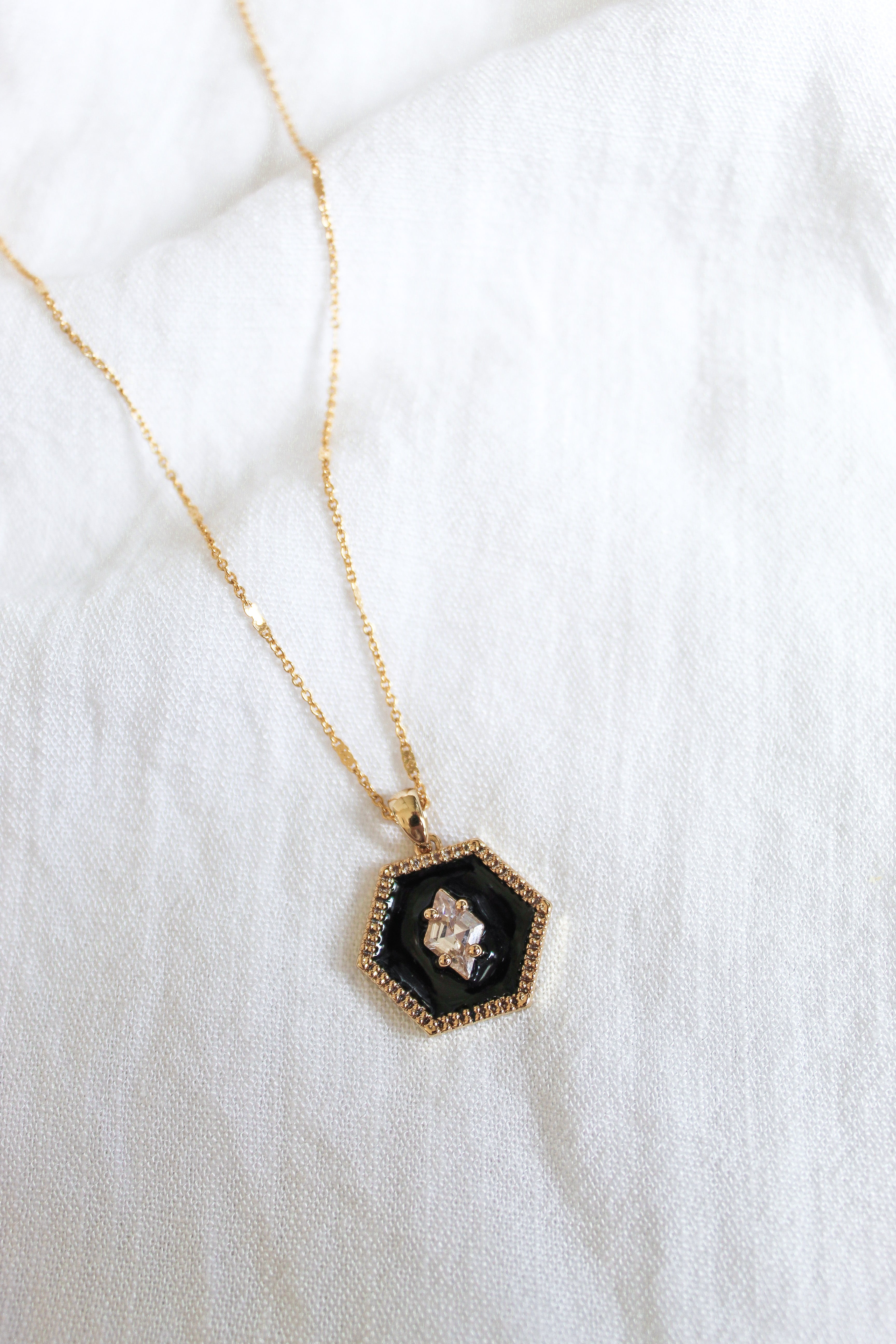 Kinsey Designs Nova Black Enamel Hexagon Pendant Necklace-Necklaces-Kinsey Designs-Deja Nu Boutique, Women's Fashion Boutique in Lampasas, Texas