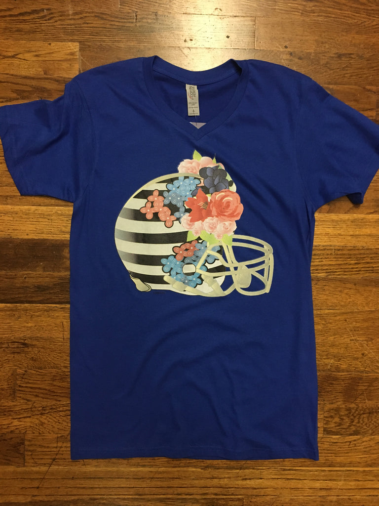 L And B Tees Royal Blue Floral Helmet Tee-Curvy/Plus Tees-L and B Tees-Deja Nu Boutique, Women's Fashion Boutique in Lampasas, Texas