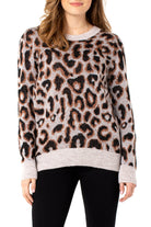 Liverpool Brown Leopard High Low Crew Neck Sweater-Sweaters-Liverpool-Deja Nu Boutique, Women's Fashion Boutique in Lampasas, Texas