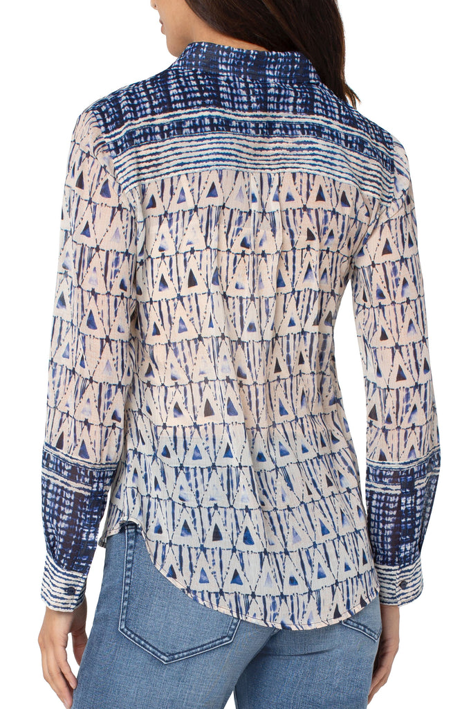 Liverpool Button Front Blouse In Grecian Tile-Tops-Liverpool-Deja Nu Boutique, Women's Fashion Boutique in Lampasas, Texas