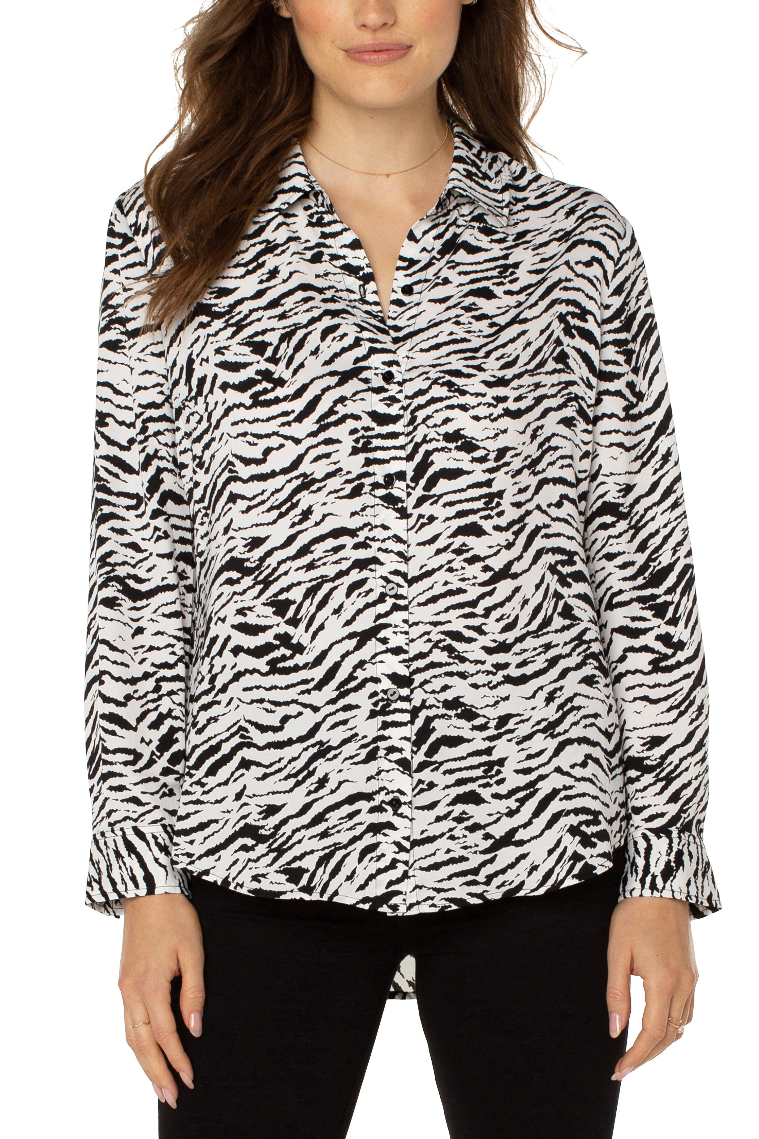 Liverpool Button Front Woven Shirt In Abstract Tiger-Tops-Liverpool-Deja Nu Boutique, Women's Fashion Boutique in Lampasas, Texas