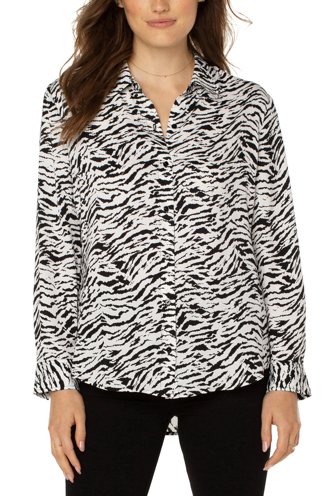 Liverpool Button Front Woven Shirt In Abstract Tiger-Tops-Liverpool-Deja Nu Boutique, Women's Fashion Boutique in Lampasas, Texas