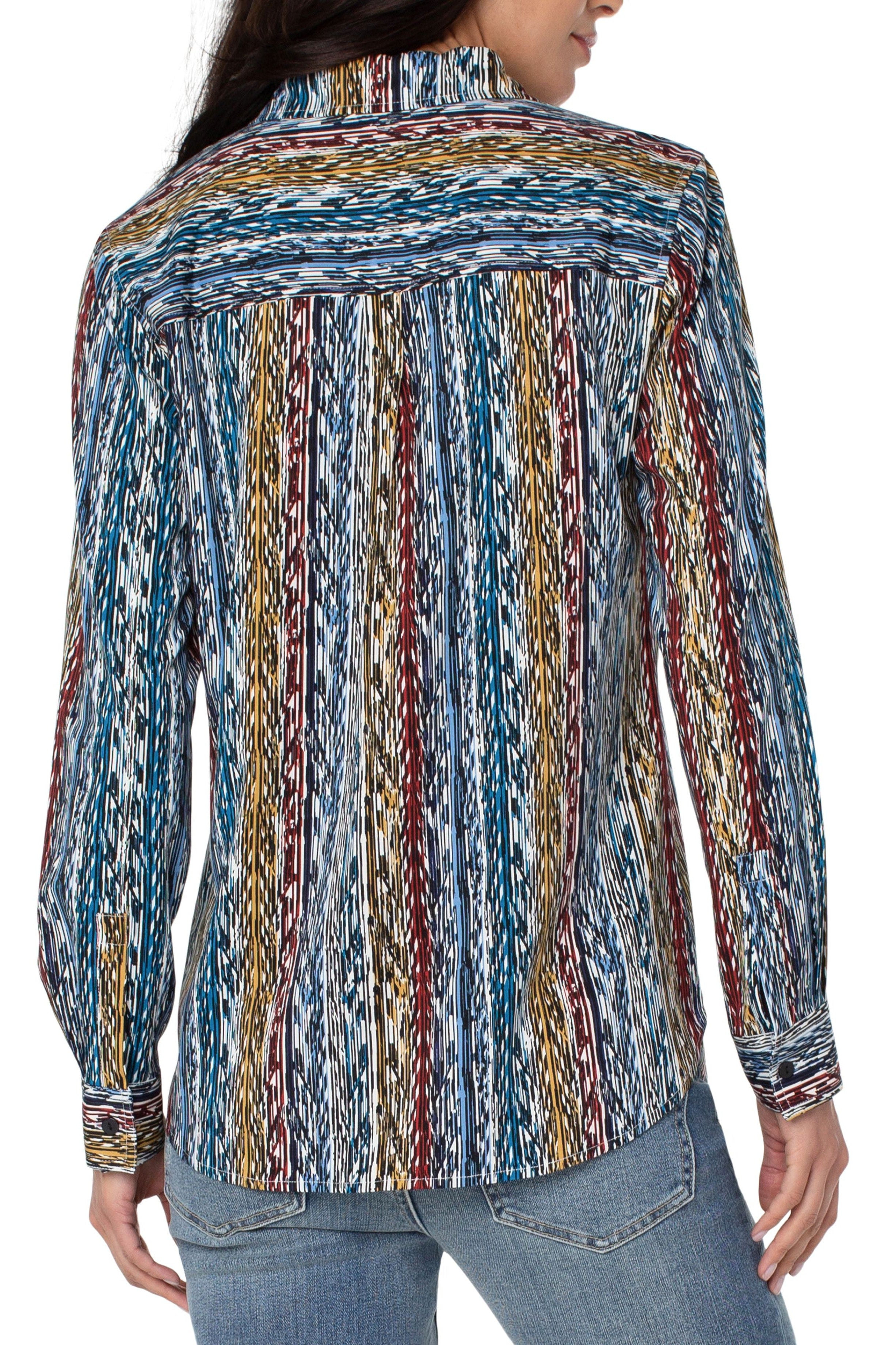 Liverpool Button Up Woven Blouse In Arrow Ikat-Tops-Liverpool-Deja Nu Boutique, Women's Fashion Boutique in Lampasas, Texas