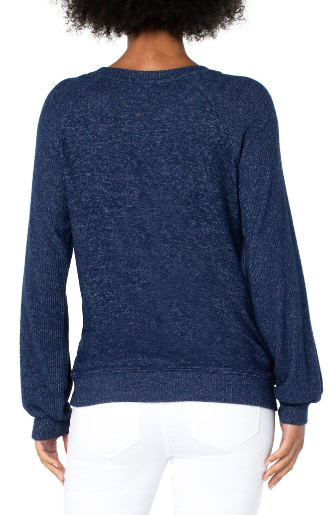 Liverpool Crew Neck Long Sleeve Raglan Pullover Sweatshirt In Navy Mélange-Sweaters-Liverpool-Deja Nu Boutique, Women's Fashion Boutique in Lampasas, Texas