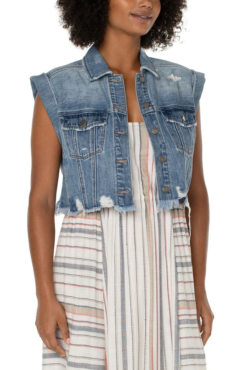 Liverpool Distressed Cropped Sleeveless Jacket In Connolly-Jackets-Liverpool-Deja Nu Boutique, Women's Fashion Boutique in Lampasas, Texas