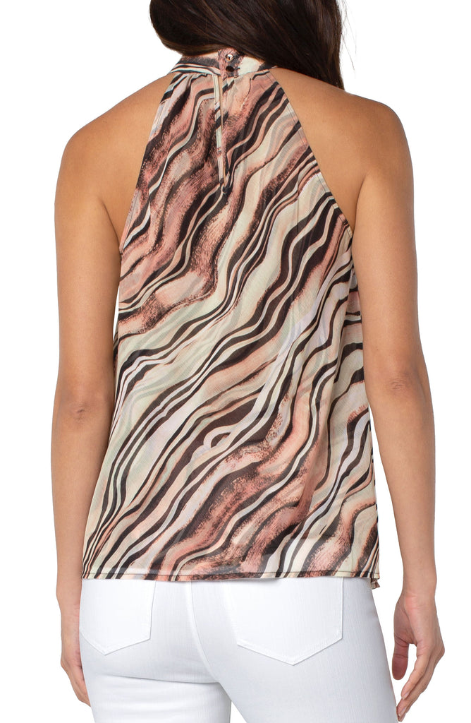 Liverpool Double Layer Sleeveless Halter Mock Neck Top In Watercolor Brush-Tops-Liverpool-Deja Nu Boutique, Women's Fashion Boutique in Lampasas, Texas