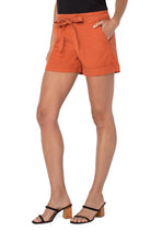 Liverpool Encased Self Tie Relaxed Short In Orange Rust-Bottoms-Liverpool-Deja Nu Boutique, Women's Fashion Boutique in Lampasas, Texas