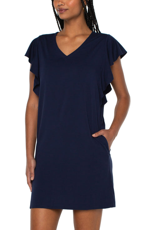 navy blue professional dress Liverpool Flutter Sleeve Dress In Cosmic Navy Medium