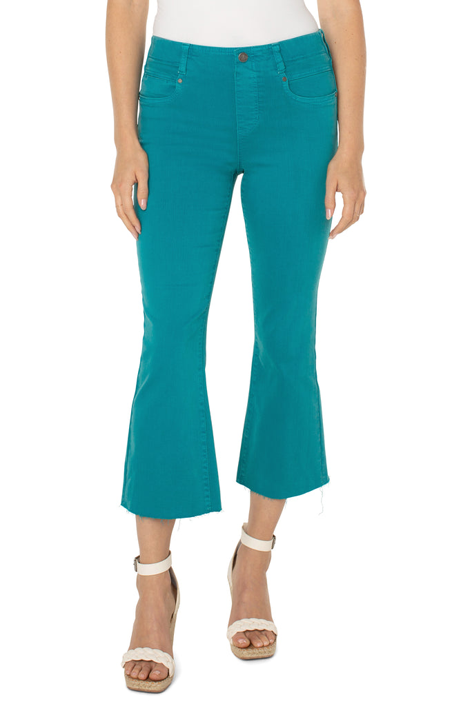 Liverpool Gia Glider Crop Flare With Back Kick Pleat 25.5in In Lake Blue-Bottoms-Liverpool-Deja Nu Boutique, Women's Fashion Boutique in Lampasas, Texas