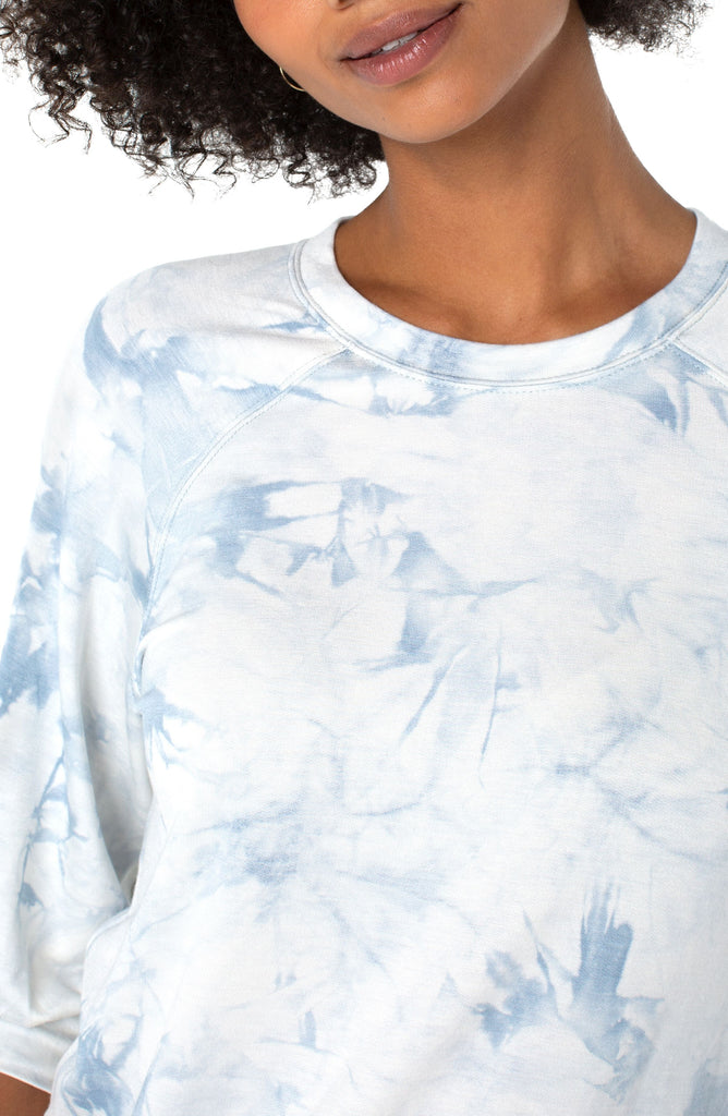 Liverpool Half Sleeve Sweatshirt With Pleat Details In Blue Cloud-Tops-Liverpool-Deja Nu Boutique, Women's Fashion Boutique in Lampasas, Texas