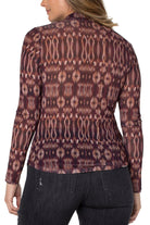 Liverpool Long Sleeve Print Mesh Button Front Knit Shirt In Burgundy Ikat-Tops-Liverpool-Deja Nu Boutique, Women's Fashion Boutique in Lampasas, Texas