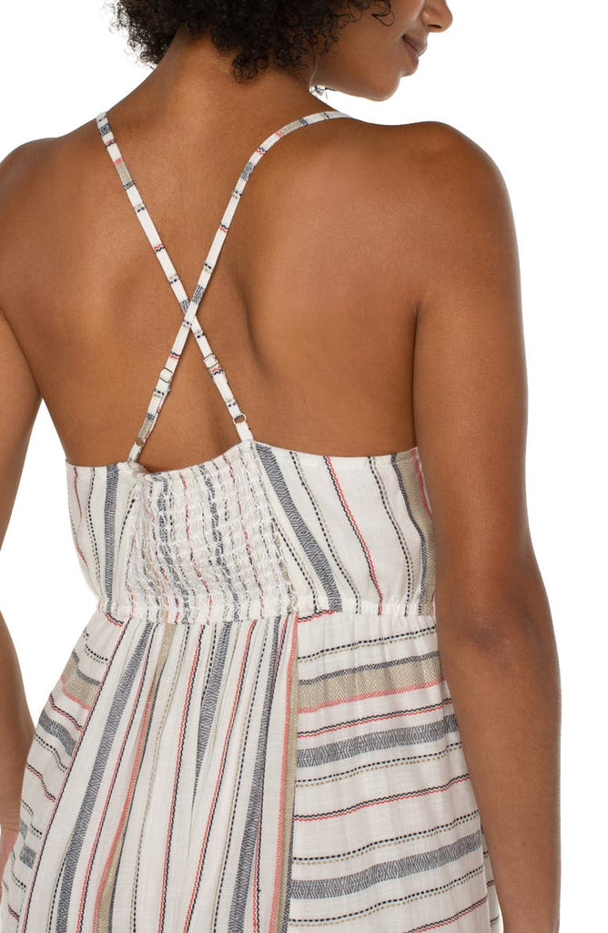 Liverpool Maxi Dress With Back Smocking Detail In Stripe Cross Back-Maxi Dresses-Liverpool-Deja Nu Boutique, Women's Fashion Boutique in Lampasas, Texas