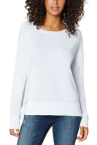 Liverpool Off White Raglan Sweater With Side Slits-Sweaters-Liverpool-Deja Nu Boutique, Women's Fashion Boutique in Lampasas, Texas