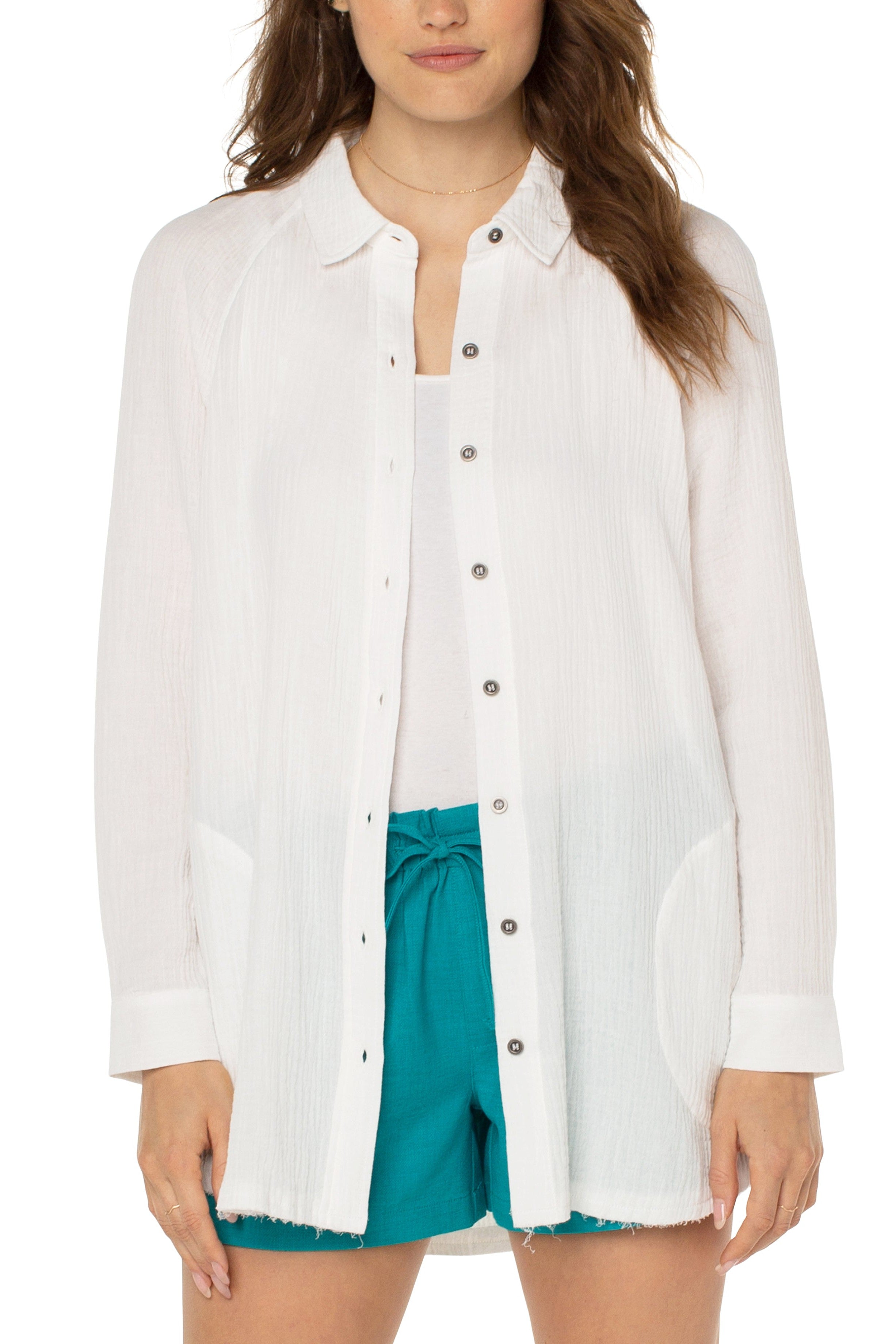 Liverpool Oversized Shirt Jacket In White-Jackets-Liverpool-Deja Nu Boutique, Women's Fashion Boutique in Lampasas, Texas