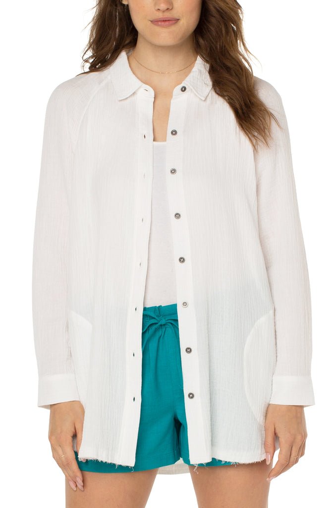 Liverpool Oversized Shirt Jacket In White-Jackets-Liverpool-Deja Nu Boutique, Women's Fashion Boutique in Lampasas, Texas
