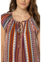 Liverpool Petal Sleeve Woven Top With Ties In Carousel Stripe-Tops-Liverpool-Deja Nu Boutique, Women's Fashion Boutique in Lampasas, Texas