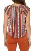 Liverpool Petal Sleeve Woven Top With Ties In Carousel Stripe-Tops-Liverpool-Deja Nu Boutique, Women's Fashion Boutique in Lampasas, Texas