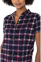 Liverpool Rolled Sleeveless Button Front Shirt In Navy And Red Lollipop Mixed Pattern-Tops-Liverpool-Deja Nu Boutique, Women's Fashion Boutique in Lampasas, Texas