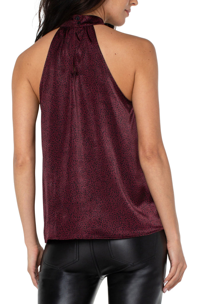 Liverpool Sleeveless Mock Neck Halter Top In Burgundy Leopard Print-Camis/Tanks-Liverpool-Deja Nu Boutique, Women's Fashion Boutique in Lampasas, Texas