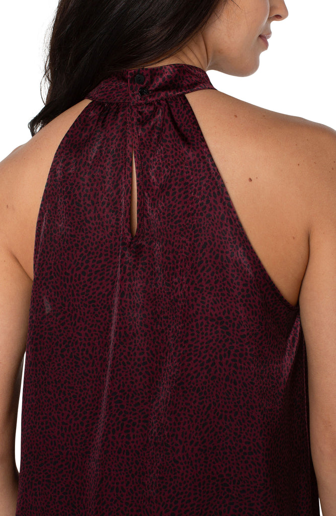 Liverpool Sleeveless Mock Neck Halter Top In Burgundy Leopard Print-Camis/Tanks-Liverpool-Deja Nu Boutique, Women's Fashion Boutique in Lampasas, Texas