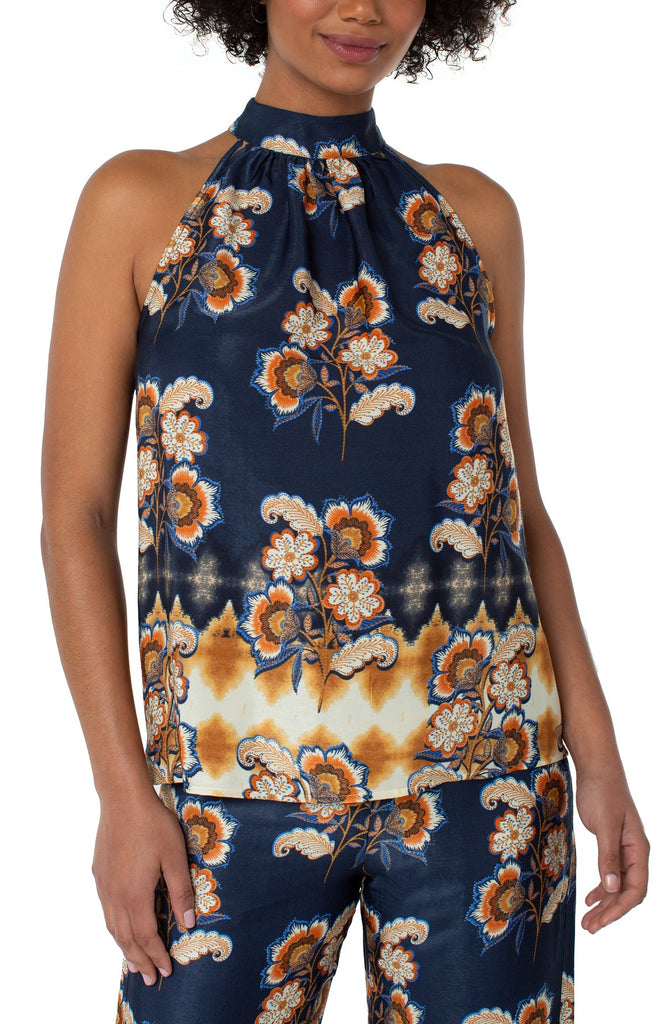 Liverpool Sleeveless Mock Neck Tank In Floral Border Print-Tops-Liverpool-Deja Nu Boutique, Women's Fashion Boutique in Lampasas, Texas