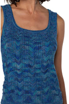 Liverpool Sleeveless Pointelle Sweater Tank In Blue Multi Check-Camis/Tanks-Liverpool-Deja Nu Boutique, Women's Fashion Boutique in Lampasas, Texas