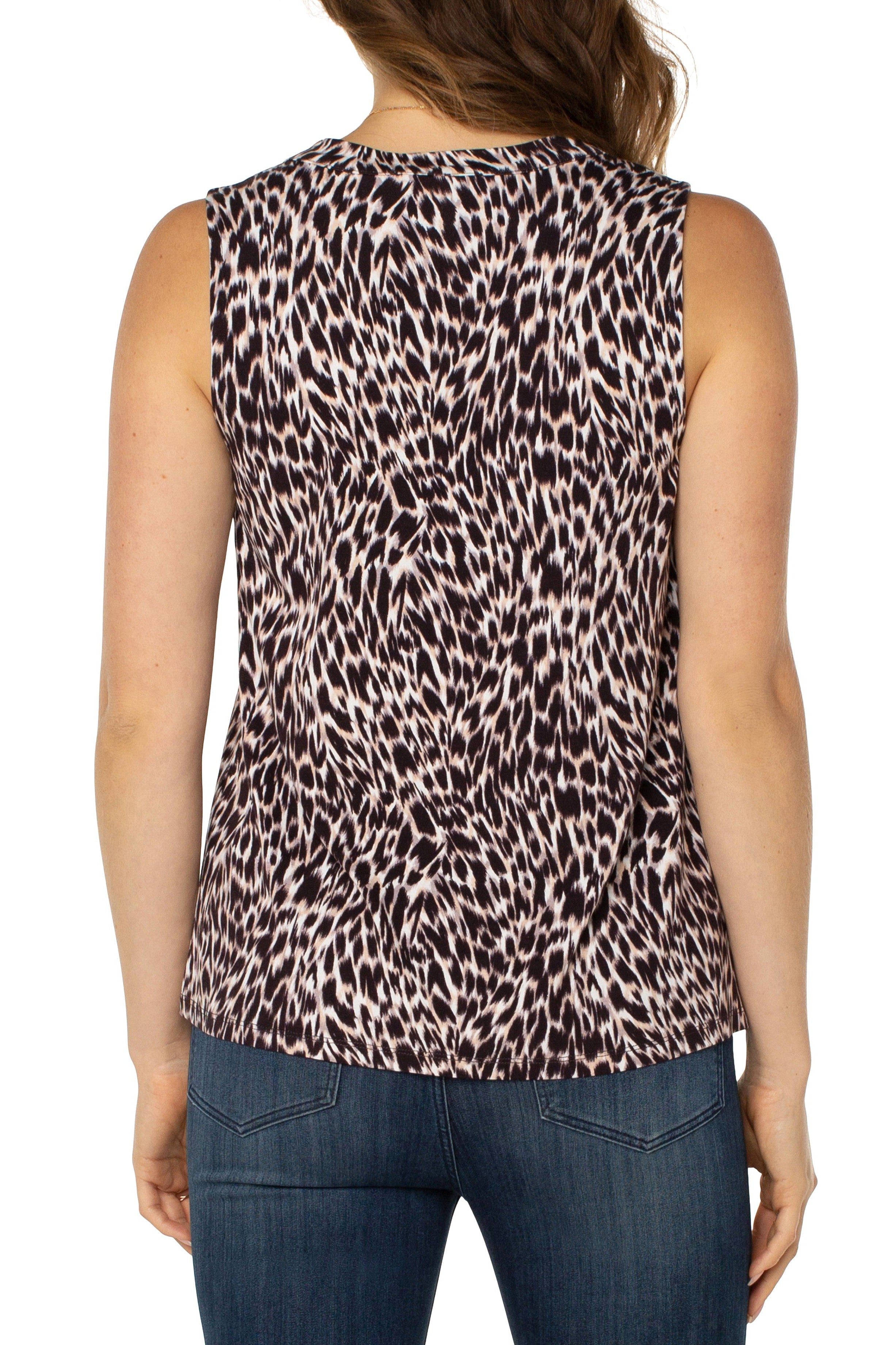 Liverpool Sleeveless V-Neck Top With Tucks In Animal Print-Camis/Tanks-Liverpool-Deja Nu Boutique, Women's Fashion Boutique in Lampasas, Texas